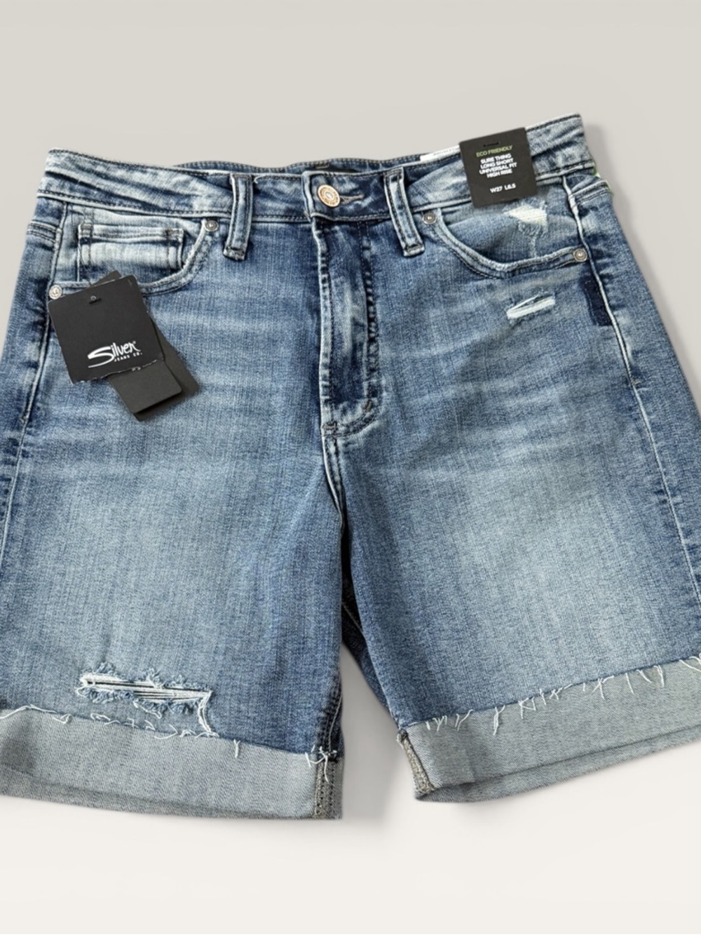 Silver Jeans Women High Waist Distressed Denim Shorts - Blue